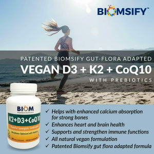 Biom Probiotics Bone Health Supplement with Vitamin D3, K2, CoQ10, Cognitive Function Supplement, 30 Capsules