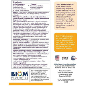 Biom Probiotics Boric Acid Vaginal Suppositories, Yeast Symptom Relief Formula, 5 Pack